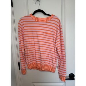 Gap Womens Orange Pink Striped Long Sleeve Pocket T-Shirt Crew Neck NWT Size M
